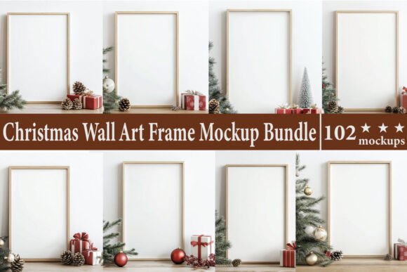 Christmas Wall Art Frame Mockup Bundle: Graphics & Product Mockups