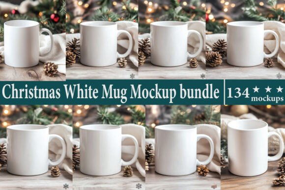 Christmas White Mug Mockup Bundle: Essential Graphics