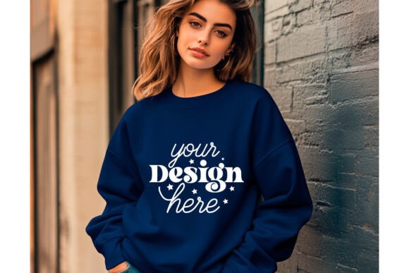 Gildan 18000 Indigo Blue Mockup 7: Graphics & Product Mockups