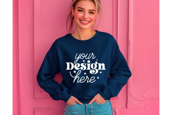 Gildan 18000 Indigo Mockup: Graphics & Product Mockups